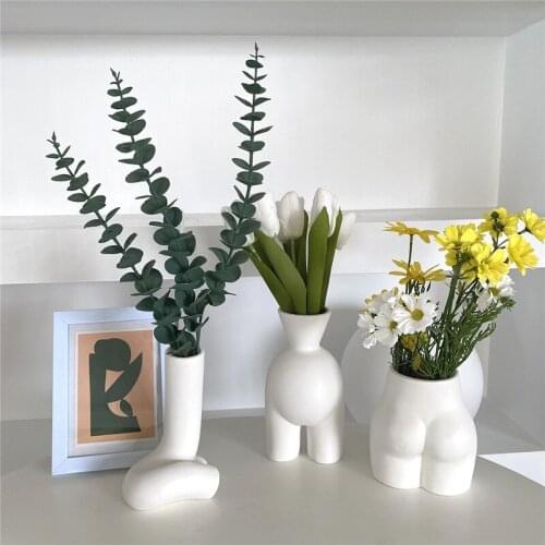 Nordic Ceramic Abstract Human Body Sculpture Flower Pot Crafts Home Decor Simple Dried Flower Vase Living Room Porch Ornaments