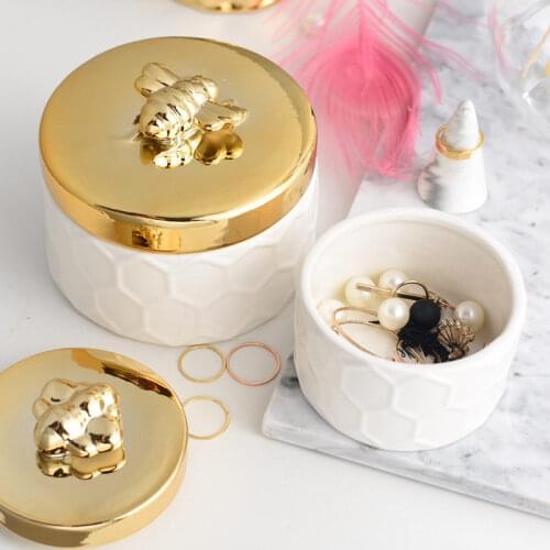Nordic Decoration Home Ceramic Jewelry box Trinket Box Unicorn and Bee Animal Trinket Jar Storage Canister Voorraadbus