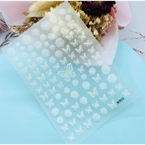 New Craft Nail Art 3D Nail Sticker White Chrysanthemum Butterfly Nail Decoration Sticker