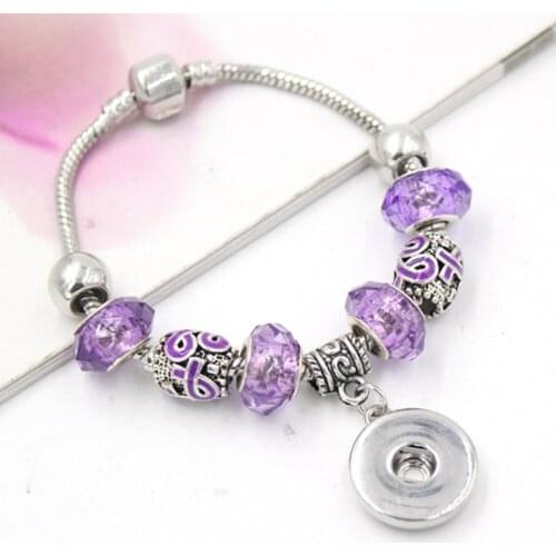Snap Jewelry New Pancreatic Cancer Awareness Jewelry DIY European Bead Style Purple Ribbon Awareness Bracelet Gift snap bracelet