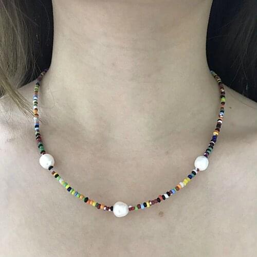 Handmade natural fresh water PEARLS RAINBOW necklace for women femme boho necklace armbandjes dames necklace acier inoxydable