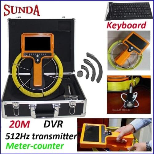 512Hz transmitter hand held pipe inspection camera system with 20M meter counter DVR recorder 7"LCD keyboard top sell