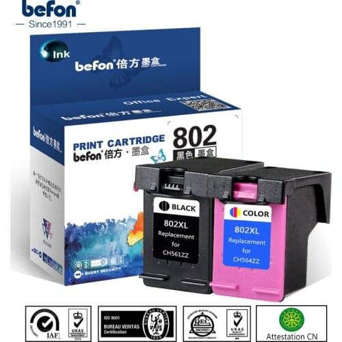 Befon Re-manufactured 802XL Ink Cartridge set Replacement for HP 802 DeskJet 1050 2050 3050 2150 3150 1010 1510 2540 Printer