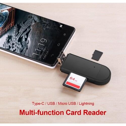 Type-C USB Micro 8 Pin Dongle USB Extension Cable HUB Charge 4 in 1 USB OTG Adapter SD TF Memory Card Reader