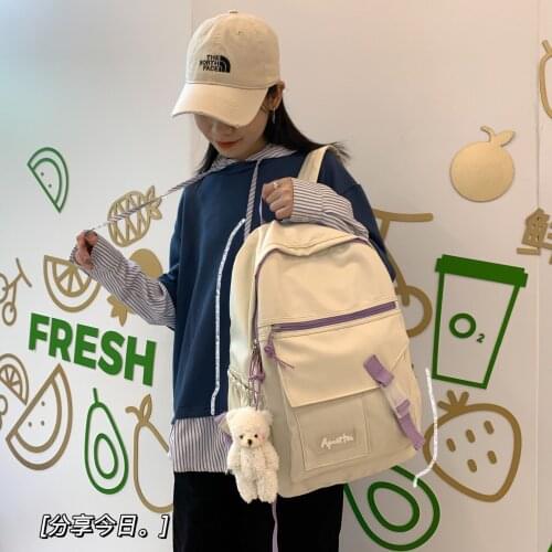 Waterproof Womens Backpack for Girls Simple All Match Female Bag for Women Fashion Doll Pendant Teenager Girls Backpacks Nylon