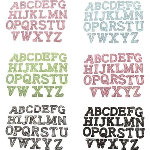 WUYUCONG A to Z 26PCS 3D Rhinestones Letters Patches for Clothes Silver/Grey/Pink/Blue/Neon Green Beaded Alphabet Iron on Patch