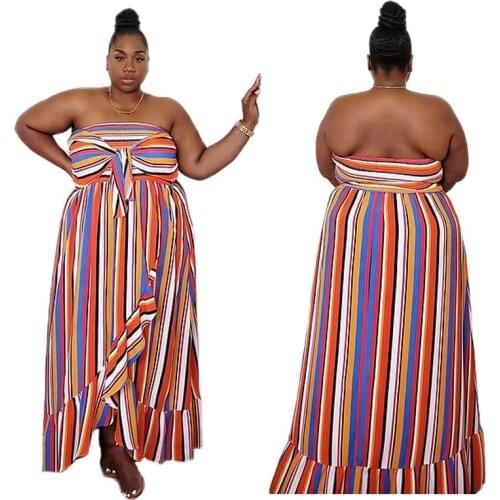 XL-5XL women dress plus size summer 2021 fashion sexy Ruffle Striped print loose tube top casual dresses Wholesale Dropshipping