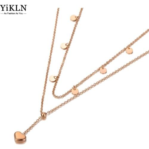 YiKLN Original Design Double Layer Heart Charm Pendant Necklaces For Women Fashion Stainless Steel Choker Necklace YN20155