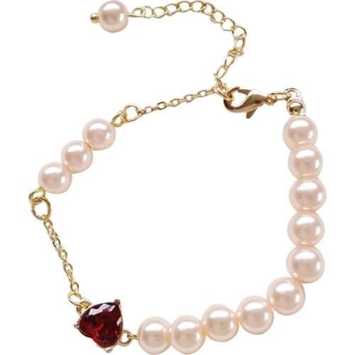 Baroque Style Pearl Heart-shaped Bead Bracelet Exquisite Womens Rhinestone Bracelet Accessories Charming Lady Party Jewelry