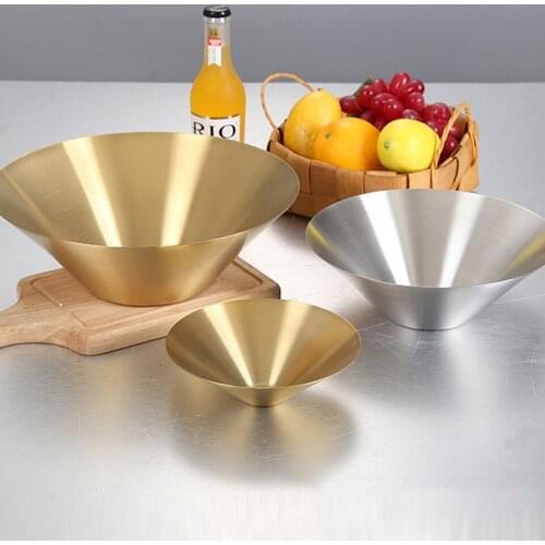 Golden 304 Steel Korean Frosted Cone Bowl Fruit And Vegetable Plate Commercial Cold Noodle Bowl Restaurant Dessert Salad Bowl