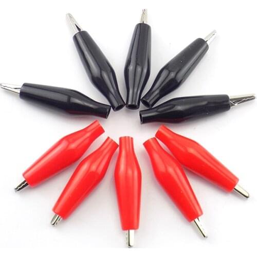 10pcs 28MM Alligator pince Clip Testing Probe Crocodile Test Plastic Metal Meter Clamp Black and Red cover for Electrical DIY