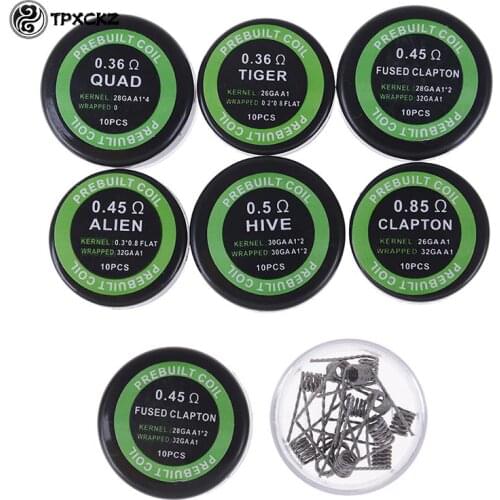 10pcs/box Twisted Fused Hive Clapton Coils Premade Wrap Alien Mix Twisted Quad Tiger Heating Resistance Rda Coil Tool Parts