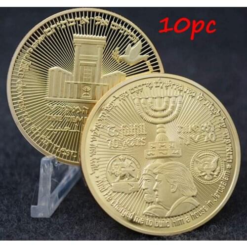 10PC Donald Trump Gold Plated Coin King Cyrus Jewish Temple Jerusalem Israel + box