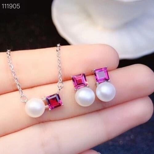 100% Real Natural Garnet Pearl Jewelry set Natural Real Garnet Pearl Set 925 sterling silver 1pc pendant,1pc ring