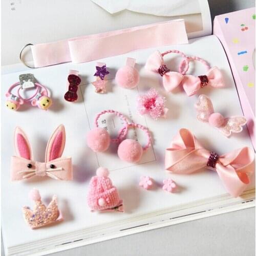 18PCS Cute Girl Baby Toddler Kids Solid Grosgrain Hair Bows Clips Hair Rope Accessories