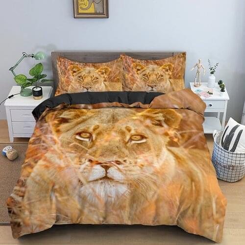 2/3PCS 3D Lion Printing King Bedding Set Custom Animal Adult Kids Queen Duvet Covers Comforter Cover Sets With Pillowcase