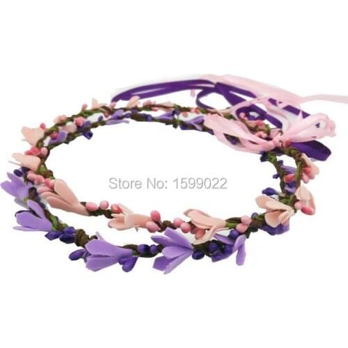 2pcs/lot Rustic Floral Flower Hair Bands Set for Girls Kid Women Festival Bridal Bridesmaid Hair Wreaths Accessories Purple Pink