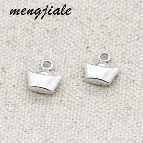 32pcs Antique silver Chinese Ingot Charms 3D with Good Fortune Charms Ingot Lucky Charms 10*9*2mm
