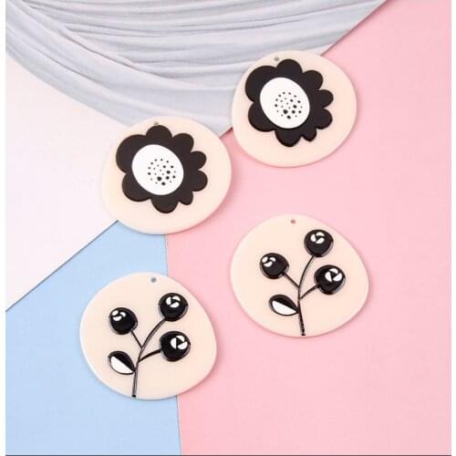 4pcs Black Flower Charm Accessories Hand Made Earrings Making DIY Pendant Jewelry Findings Components