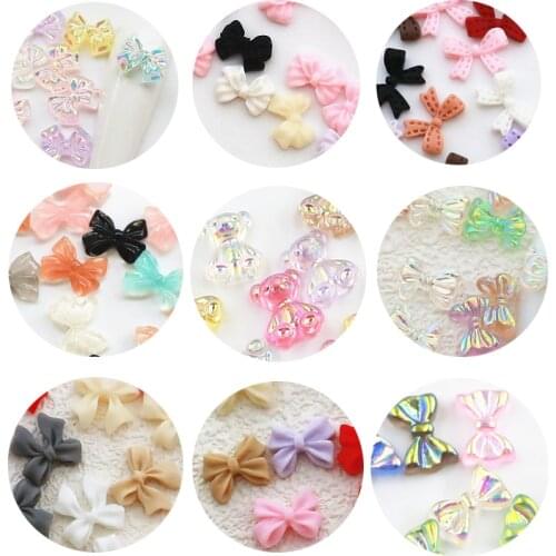 50pcs/lot Japanese Korea 3D Nail Art Parts Kawaii Bowknot Bear Accessories Miexd Colors Charm Decorations Nail Material Supplies