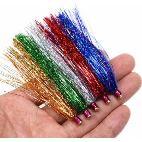6pcs 3.3" Holo Mylar Flash Sliding Tube Teasers Fly Seabass Fluke Fishing Lure Bait Silver Purple Green Red Gold Blue