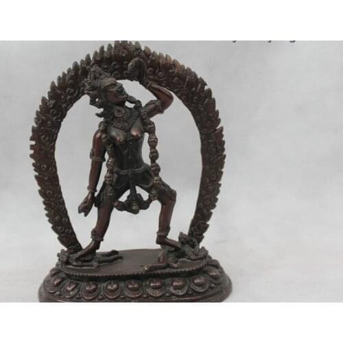 7"China Tibet Tibetan Buddhism Copper Stand Vajrayogini Buddha Kwan-Yin Statue