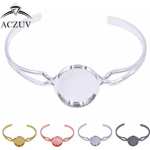 ACZUV 50pcs 16mm Cabochon Base Settings Cuff Bracelet Blanks Bezel Bangle Bracelet Blank BBS023