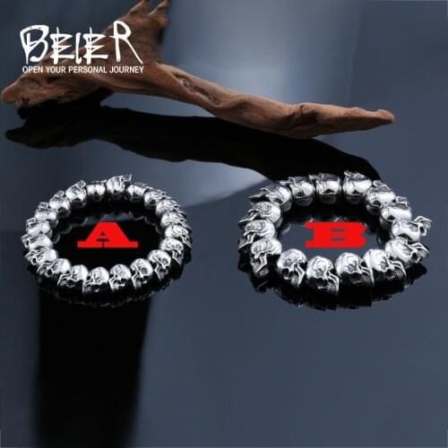 Beier 316L Stainless Steel bracelet new design punk skull men Bracelet Vintage Cool Jewelry LLBC8-027
