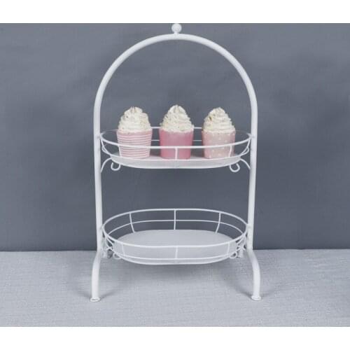 White Cupcake Racks Two Tier Metal Cake Display Stands Home Kitchen Food Fruit Dessert Shelf Plates for Wedding Party Dinnerware