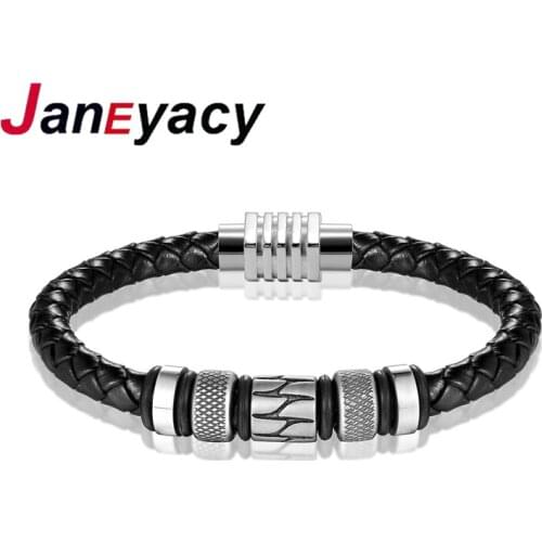Janeyacy Brand 2018 Fashion Stainless Steel Bangles Womens Bangles & Leather Bracelets Mens Bracelets Jewelry Pulseras