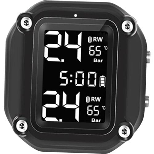 Digital Motorcycle TPMS Tire Pressure Monitoring System Gauge, with Two External Sensors