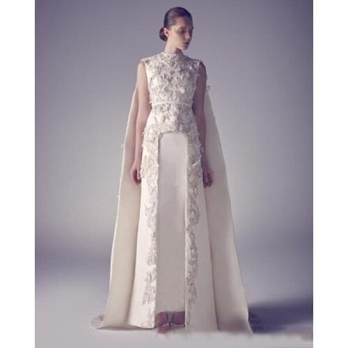 Elegant Muslim Evening Dresses A-line Cap Sleeves Lace Beaded Islamic Dubai Saudi Arabic Long Formal Evening Gown Prom