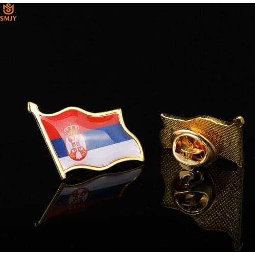 Euro Serbia Waving Flag Brooch Mens Backpack Tie Lapel Safety Buckle Pin Gold-Plated Metal Memorial Badge Collection