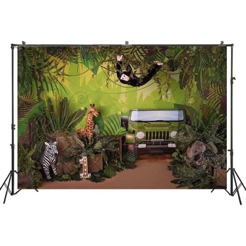 Baby Wild Forest Photography Background Jungle Safari Smash Cake 1st Birthday Portrait Banner Realistic Scene Photo Backdrop