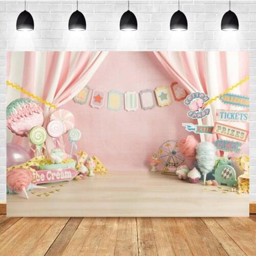 Laeacco Pink Stripes Curtain Wooden Floor Background Toys Baby Birthday Show Custom Photography Backdrop Photo For Photo Studio