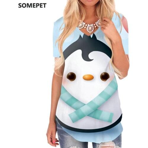 SOMEPET Penguin T-shirt women Animal Tshirts Printed Love V-neck Tshirt Romantic Shirt Print Womens Clothing Fashion Casual Tops