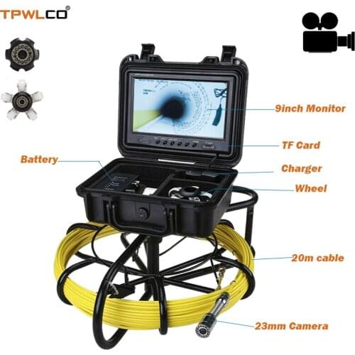 HD 720P 9inch Display Industrial Endoscope Inspection Camera System With DVR Function 20m Fiberglass Cable 23mm Pipe Camera Head