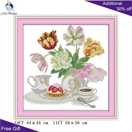 Joy Sunday Tulip H573(6) 14CT 11CT Counted and Stamped Home Decor Tulip Flowers Needlework Embroidery DIY Cross Stitch kits