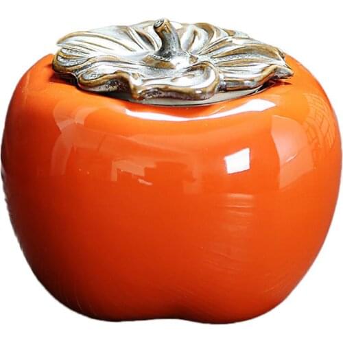 Tea Container Ceramic Tomato Shaped Tea Canister Tin Food Storage Container Tank Pu'Er Longjing Tea White Porcelain Tea Pot