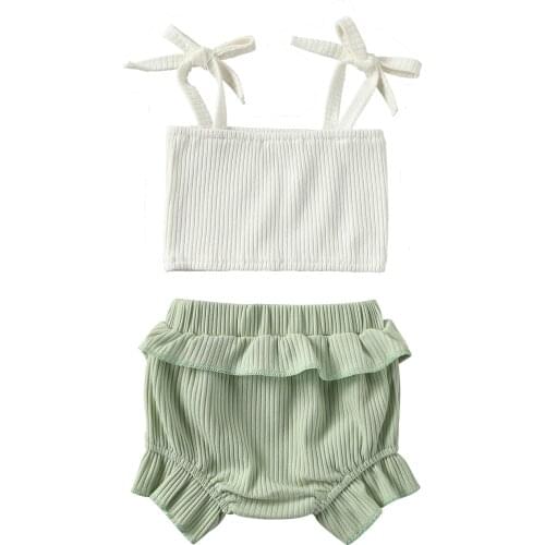 0-24M Newborn Baby Girls Sweet Clothes Sets Sling Sleeveless Tank Tops + Ruffle Short Bottom Outfits