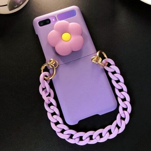 Korean Fashion DIY Cute Flower Bracket Stand Holder Hand Chain Case Cover For Samsung Galaxy Z Flip 5G 4G 3 Frosted Hard Cover