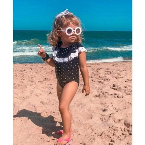 Leopard Dot Newborn Baby Girl Swimwear Swimsuit Ruffles Off Shoulder Beachwear Bathing Suit Cute Girls Summer Swimming Clothes