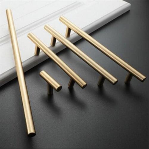 Bonjean 50-380mm T Bar Brass Furniture Handles Nordic Modern Cabinet Wardrobe Dresser Cupboard Drawer Cylinder Gold Pulls Knobs