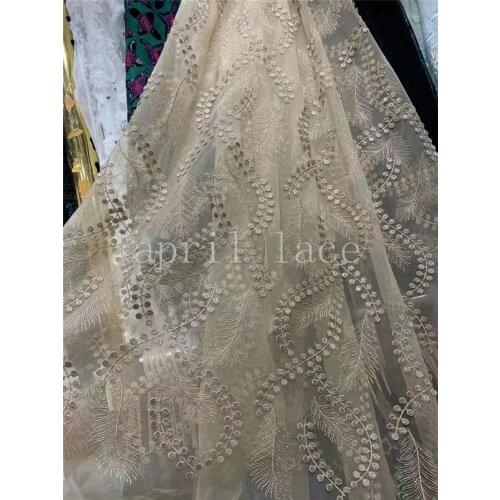 LZ04# 5yards/Lot Elegent Golden 3D Branch Embroidery Tulle Mesh French Lace Fabric For Sawing Wedding Bridal Dress/Occasion