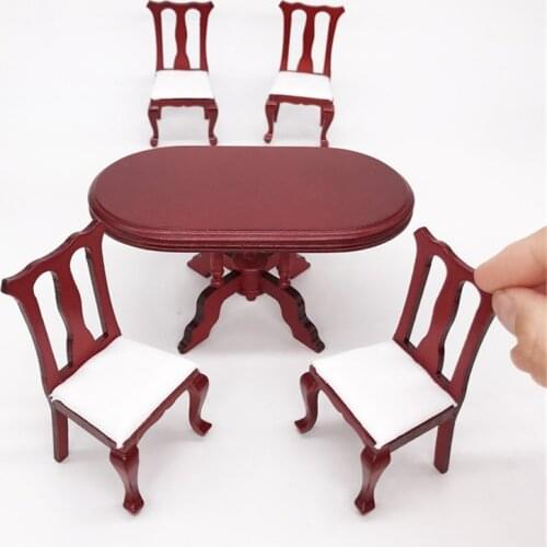 Miniature table chair 1/12 wooden kitchen sets miniatura dollhouse furniture for dolls house girls children gift handmade