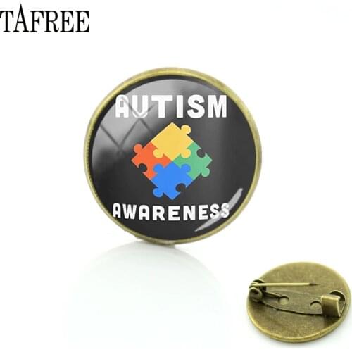 TAFREE i love someone with autism fashion bronze brooches pins 20MM glass Cabochon photo Print art clothes jewelry MA96