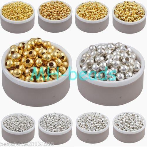 Wholesale 3 4 6 8 10 12Mm 50-500 Pieces Gold Metal Plated Ccb Round Seed Spacer Loose Beads For Jewelry Making Diy