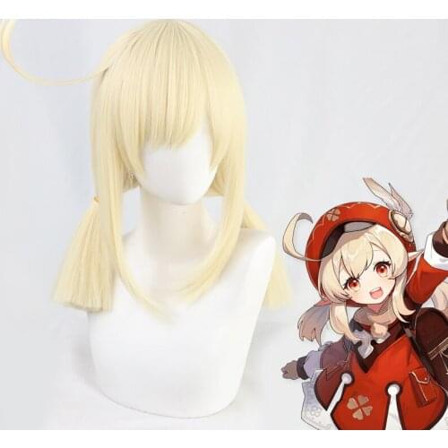 Game Genshin Impact Cosplay Wigs Klee Pyro Cosplay Wig Synthetic Wig Yellow Long Straight Hairs Cosplay Accessory Comic Anime