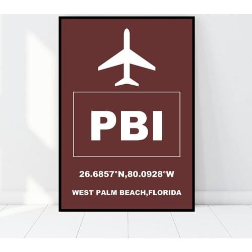 PBI Palm Beach International Airport Aviation Poster Art Poster Art Print Wall Canvas Painting Wall Art for Living Room