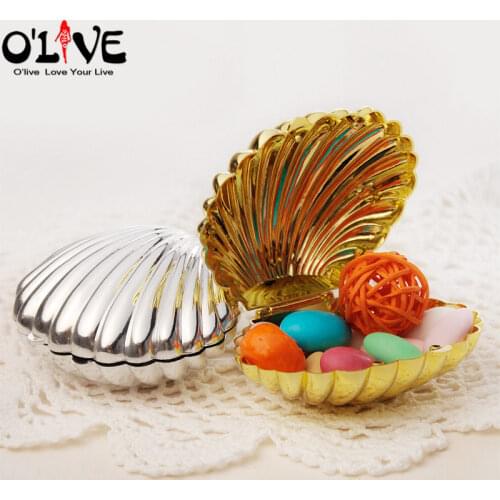 10 Pcs Shell Conch Gift Bag Plastic Candy Box Gold Silver Baby Shower Birthday Party Favors Packaging Wedding Bonbonniere Sweet